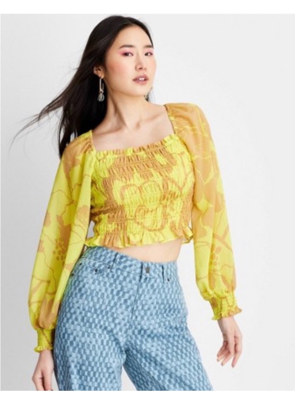 Future Collective Gabriella Karefa -Johnson Woman’s Smocked Long Sleeve Crop Top